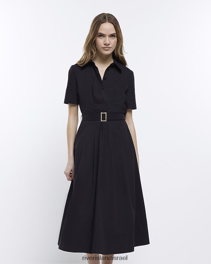 לבוש River Island שמלת חולצת מידי חגורה שָׁחוֹר נשים BDZ408356
