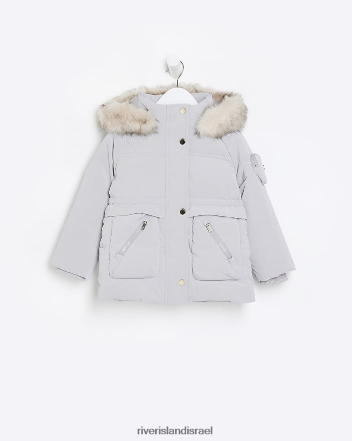 לבוש River Island מ"ג מעיל קפוצ'ון אפור בנות BDZ4083596