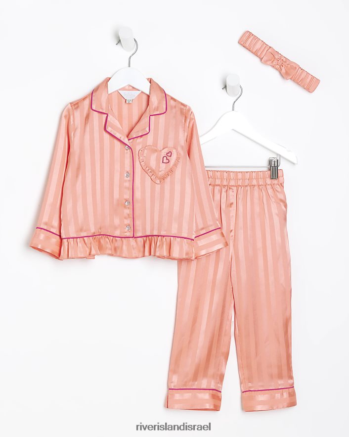 לבוש River Island סט פיג'מות סאטן פס אלמוג בנות BDZ4083599