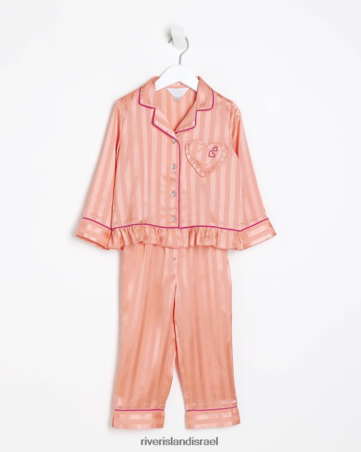 לבוש River Island סט פיג'מות סאטן פס אלמוג בנות BDZ4083599