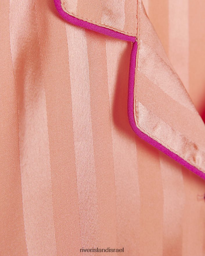 לבוש River Island סט פיג'מות סאטן פס אלמוג בנות BDZ4083599