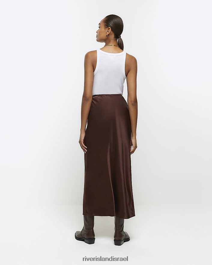 לבוש River Island חצאית מקסי סאטן חום נשים BDZ40835