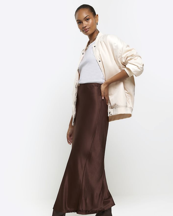 לבוש River Island חצאית מקסי סאטן חום נשים BDZ40835