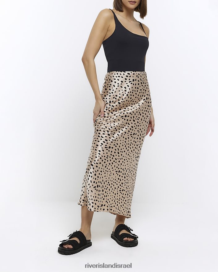 לבוש River Island חצאית מקסי בהדפס בעלי חיים בז' נשים BDZ40836