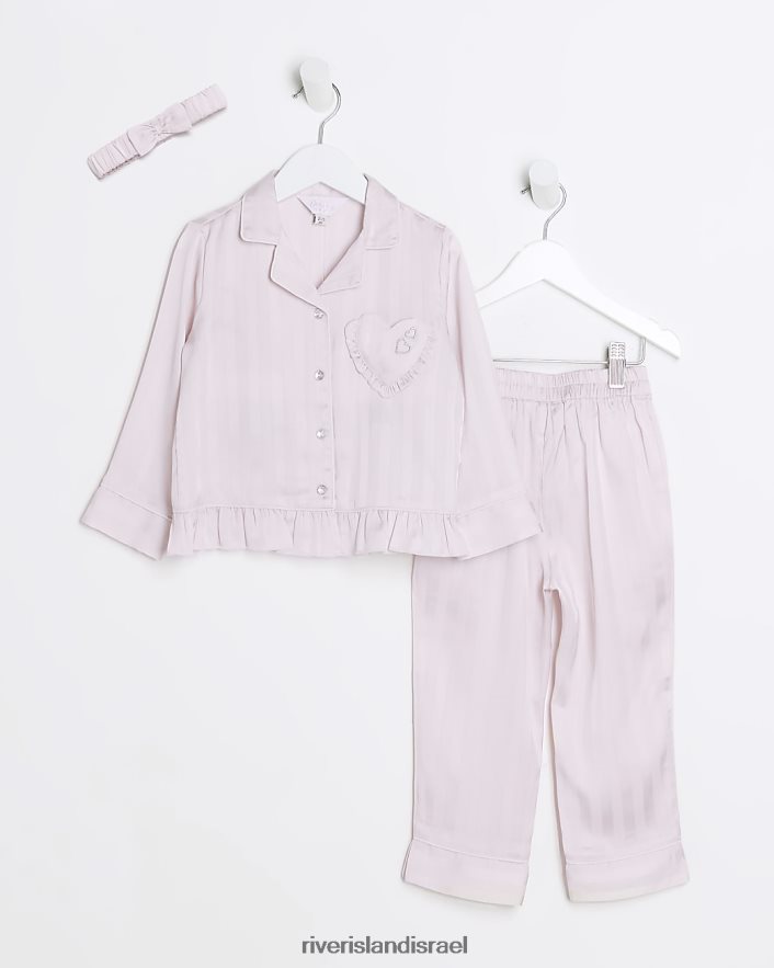לבוש River Island פיג'מת סאטן מ"ג פס ג'קארד וָרוֹד בנות BDZ4083600