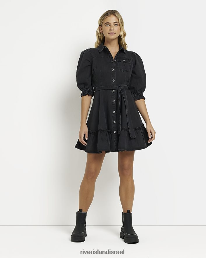 לבוש River Island שמלת מיני חולצת ג'ינס שָׁחוֹר נשים BDZ408360