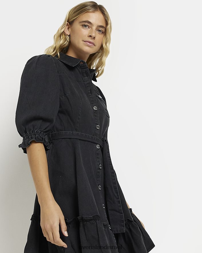 לבוש River Island שמלת מיני חולצת ג'ינס שָׁחוֹר נשים BDZ408360