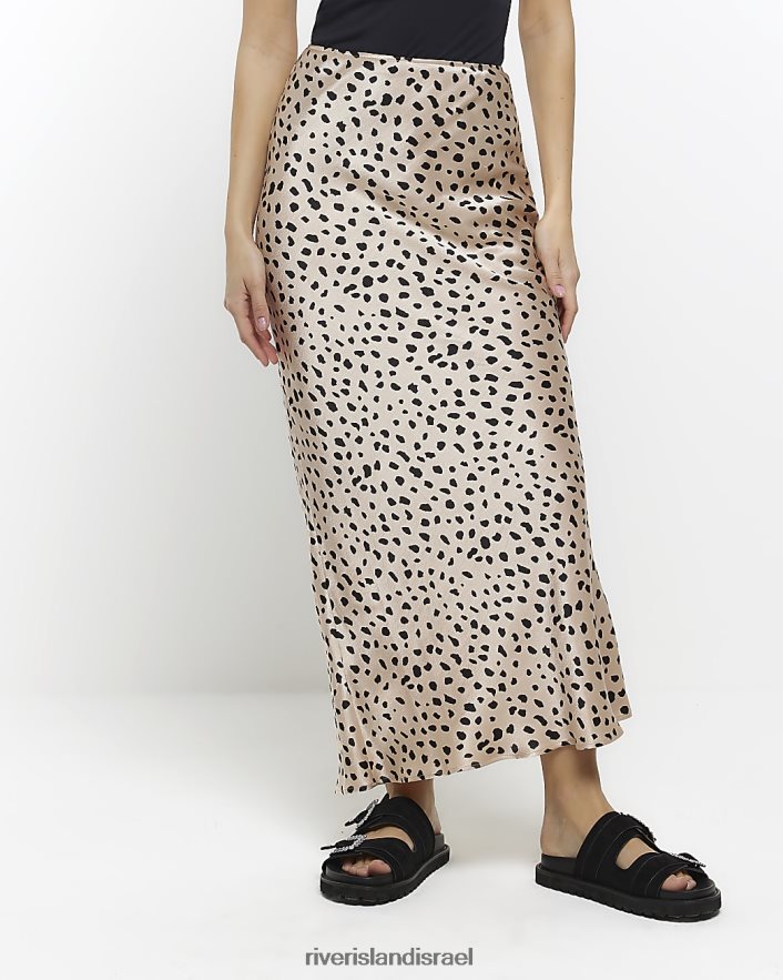 לבוש River Island חצאית מקסי בהדפס בעלי חיים בז' נשים BDZ40836