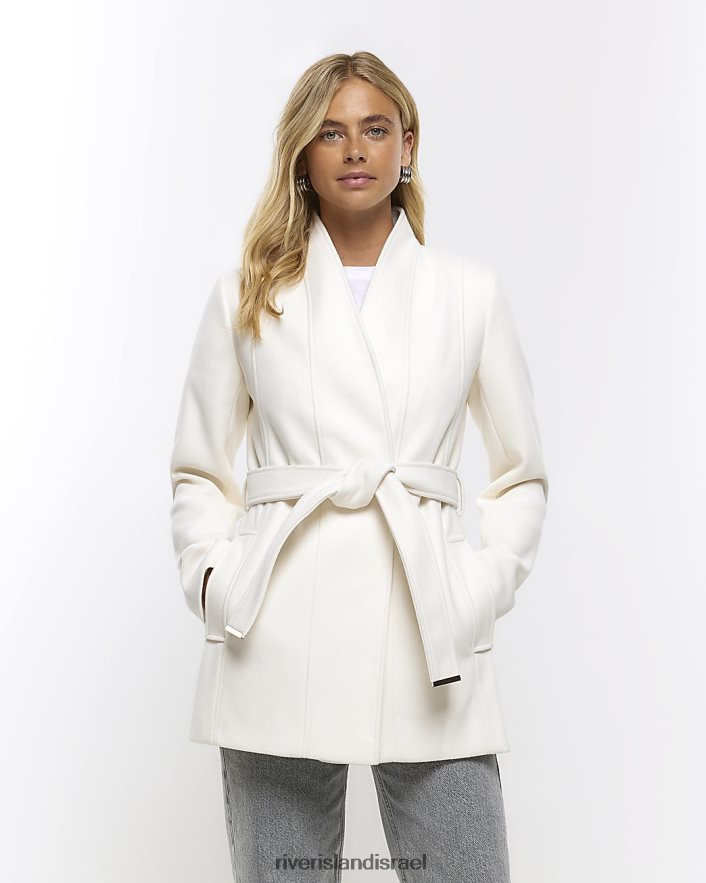 לבוש River Island מעיל מעטפת חגורה קרם נשים BDZ4083725