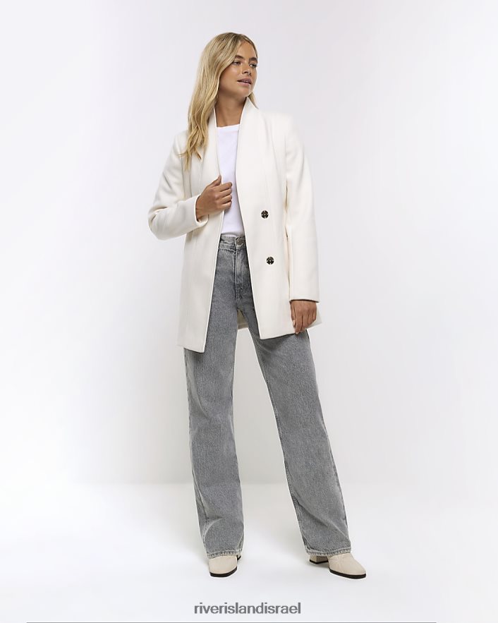 לבוש River Island מעיל מעטפת חגורה קרם נשים BDZ4083725