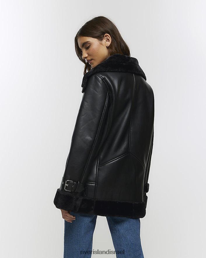 לבוש River Island מעיל טייסים דמוי עור שָׁחוֹר נשים BDZ4083728