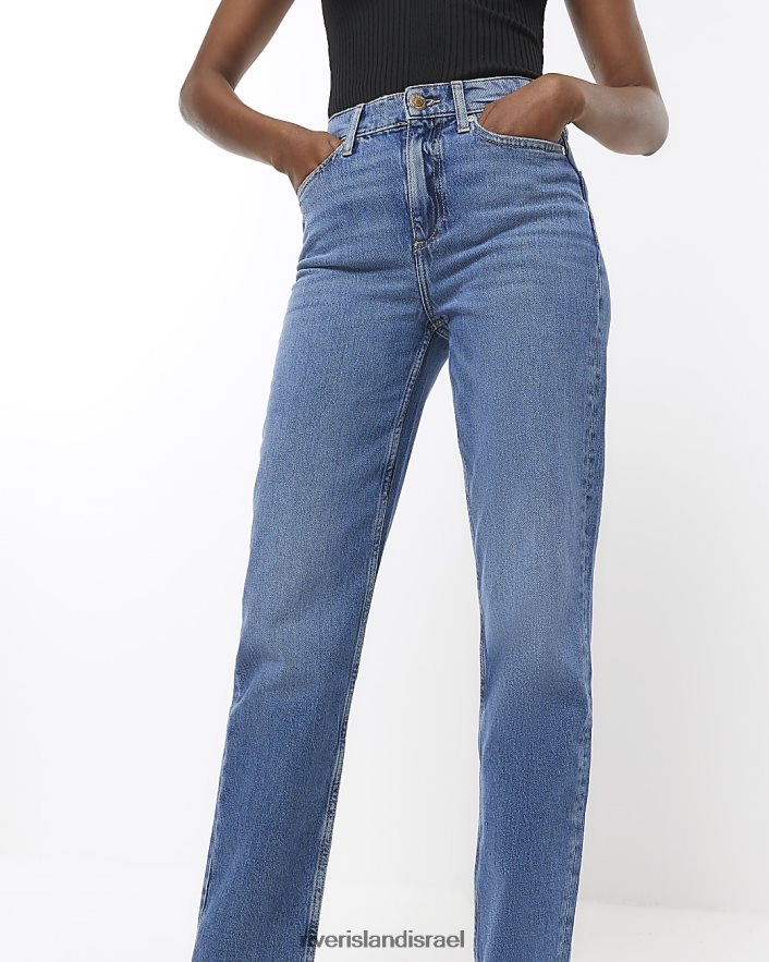 לבוש River Island ג'ינס ישר עם מותן גבוה כְּחוֹל נשים BDZ4083730