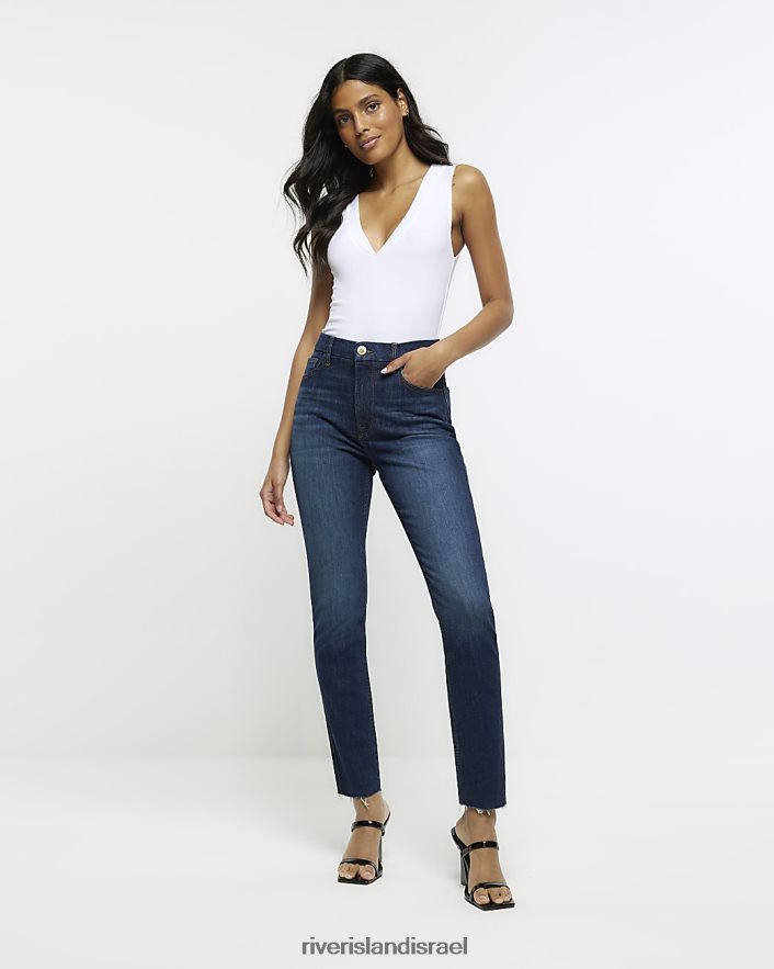 לבוש River Island ג'ינס ישר דק בגזרה גבוהה כְּחוֹל נשים BDZ4083732