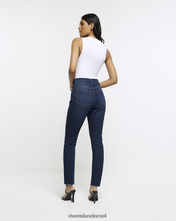 לבוש River Island ג'ינס ישר דק בגזרה גבוהה כְּחוֹל נשים BDZ4083732