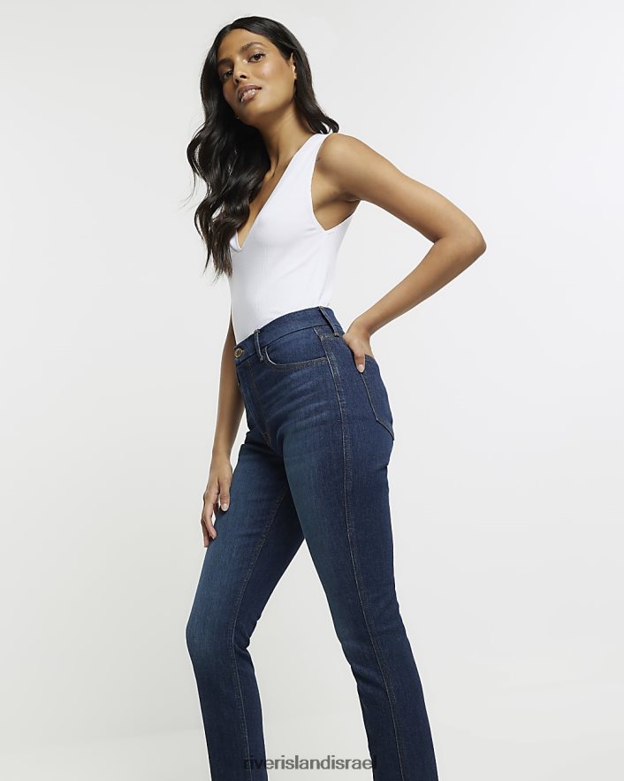 לבוש River Island ג'ינס ישר דק בגזרה גבוהה כְּחוֹל נשים BDZ4083732