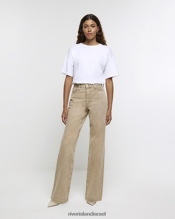 לבוש River Island ג'ינס ישר רגוע בגזרה גבוהה חום נשים BDZ4083733