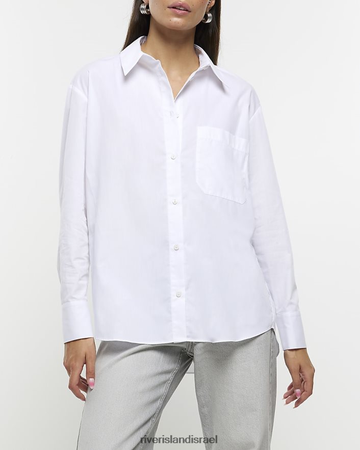 לבוש River Island חולצת אוברסייז פופלין לבן נשים BDZ4083734