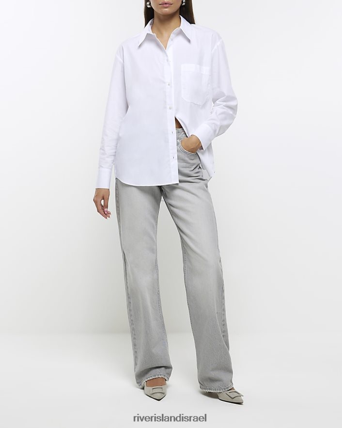 לבוש River Island חולצת אוברסייז פופלין לבן נשים BDZ4083734