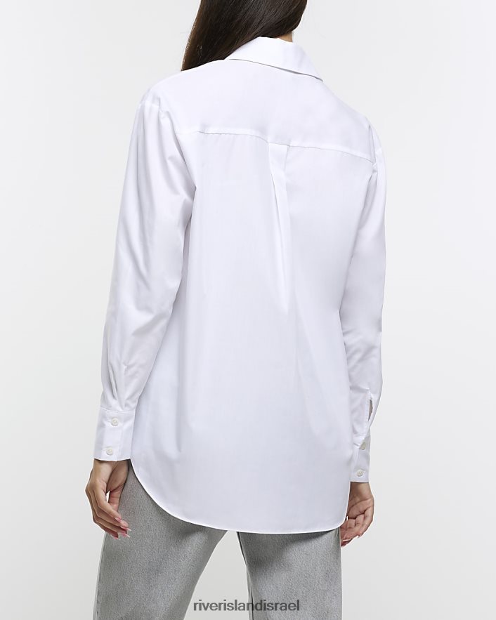 לבוש River Island חולצת אוברסייז פופלין לבן נשים BDZ4083734