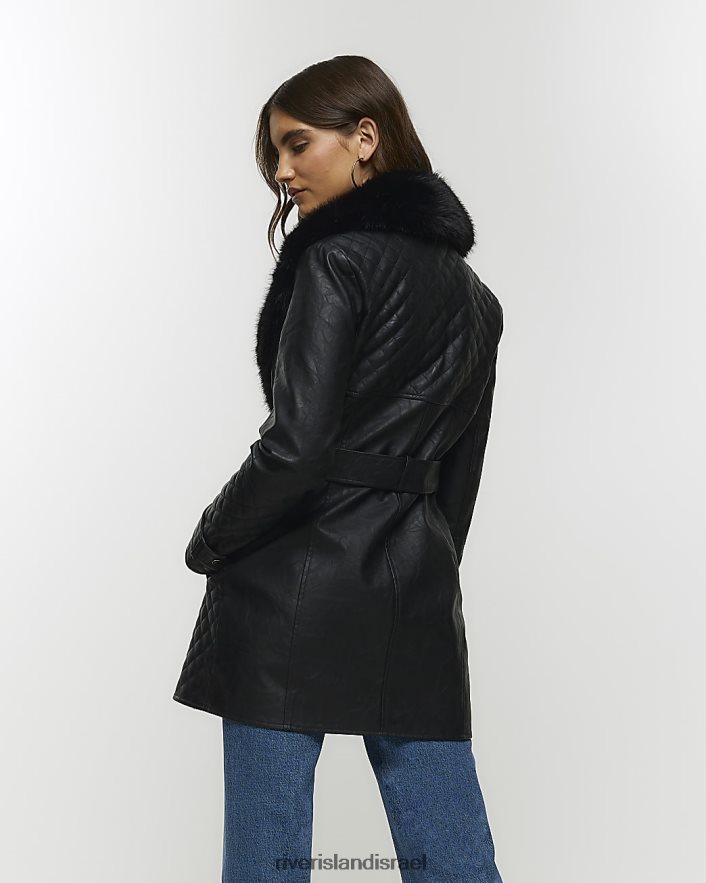 לבוש River Island ז'קט חגורה מעור מלאכותי שָׁחוֹר נשים BDZ4083736