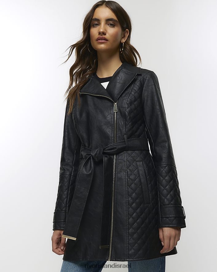לבוש River Island ז'קט חגורה מעור מלאכותי שָׁחוֹר נשים BDZ4083736