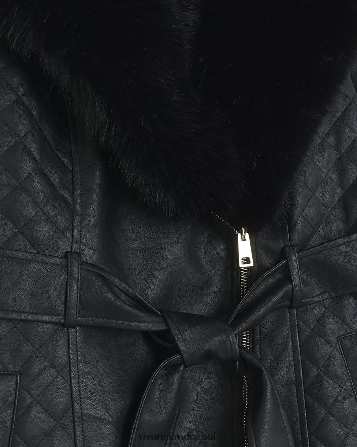 לבוש River Island ז'קט חגורה מעור מלאכותי שָׁחוֹר נשים BDZ4083736