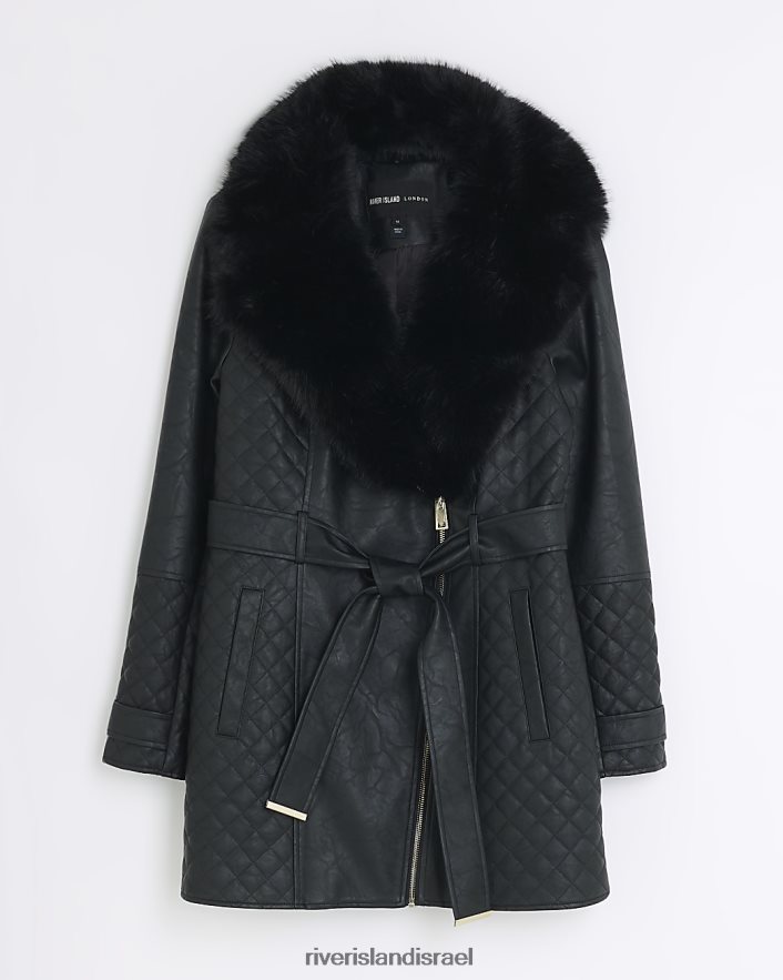 לבוש River Island ז'קט חגורה מעור מלאכותי שָׁחוֹר נשים BDZ4083736