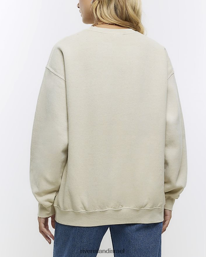 לבוש River Island סווטשירט גרפי בז' נשים BDZ4083738