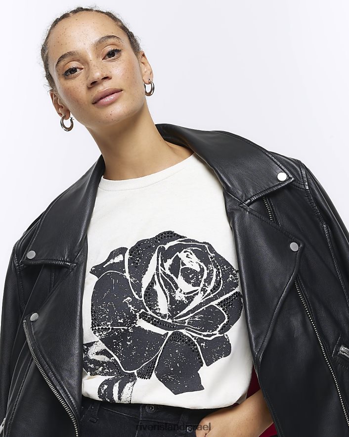 לבוש River Island חולצת טריקו גרפית ורד בז' נשים BDZ4083739