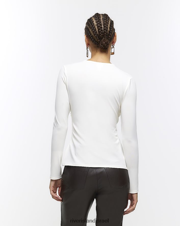 לבוש River Island חלק עליון עם שרוולים ארוכים קרם נשים BDZ408373