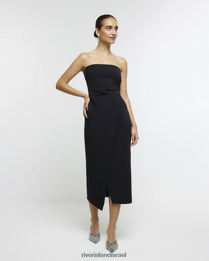 לבוש River Island שמלת מידי מעטפת בנדו שָׁחוֹר נשים BDZ4083743