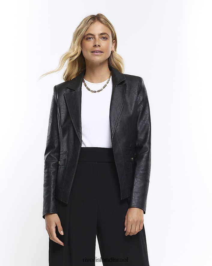 לבוש River Island בלייזר מעור מלאכותי שָׁחוֹר נשים BDZ4083746