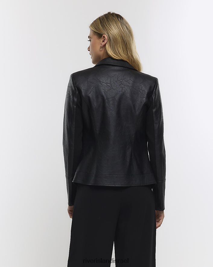לבוש River Island בלייזר מעור מלאכותי שָׁחוֹר נשים BDZ4083746
