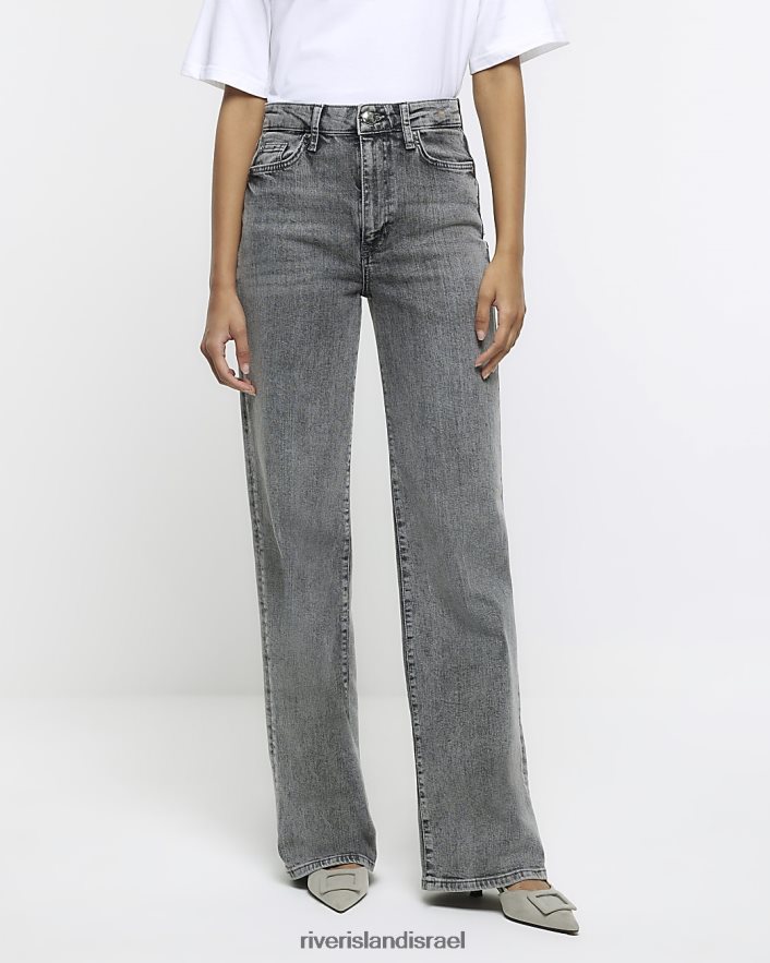 לבוש River Island ג'ינס רחב מותן גבוה אפור נשים BDZ4083747