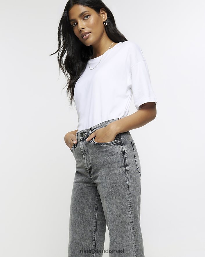 לבוש River Island ג'ינס רחב מותן גבוה אפור נשים BDZ4083747
