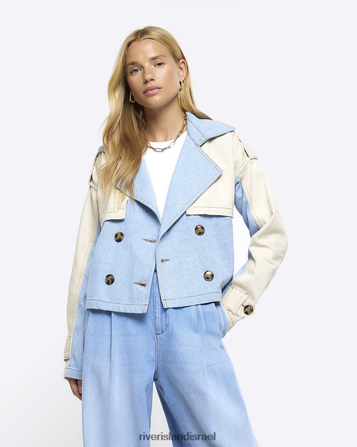 לבוש River Island מעיל טרנץ' ג'ינס קרופ כְּחוֹל נשים BDZ4083748