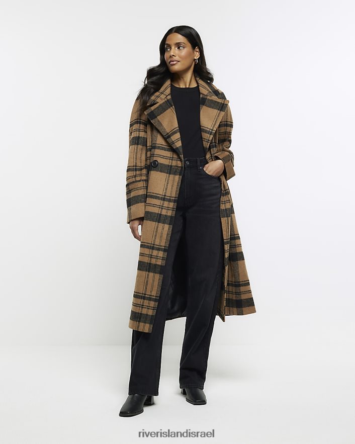 לבוש River Island מעיל קו ארוך בשילוב צמר חום נשים BDZ4083749