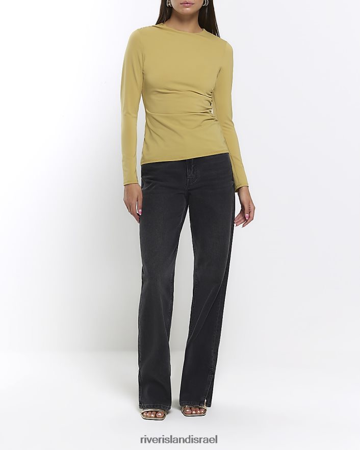 לבוש River Island חלק עליון עם שרוולים ארוכים צהוב נשים BDZ408374