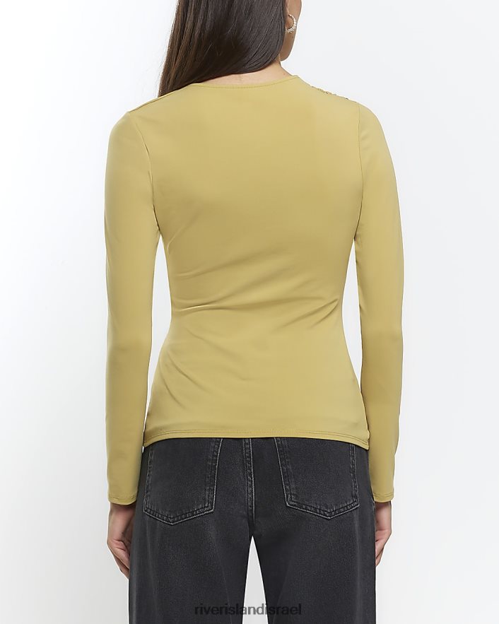 לבוש River Island חלק עליון עם שרוולים ארוכים צהוב נשים BDZ408374