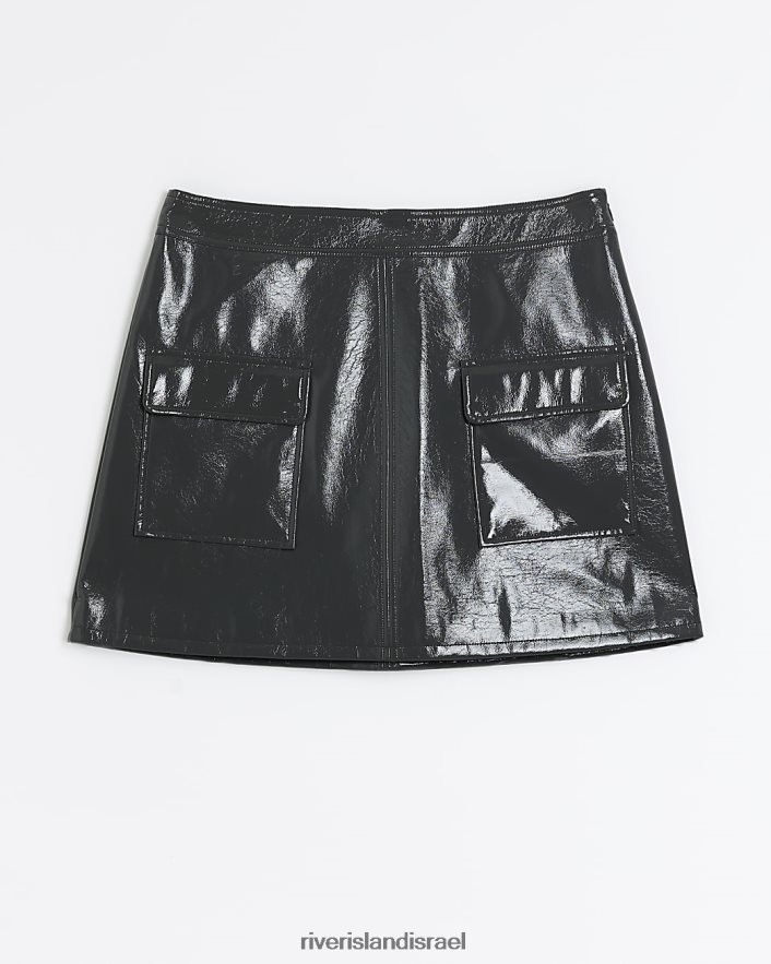 לבוש River Island חצאית מיני של כלי פטנט אפור נשים BDZ4083752
