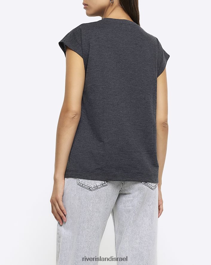 לבוש River Island חולצת טריקו עם פייטים אפור נשים BDZ4083755