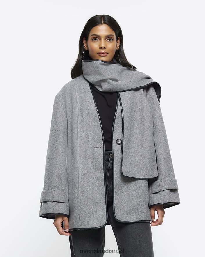 לבוש River Island מעיל פרט צעיף אפור נשים BDZ4083758