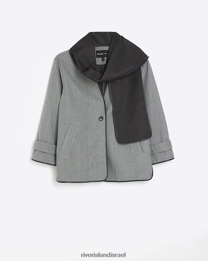 לבוש River Island מעיל פרט צעיף אפור נשים BDZ4083758