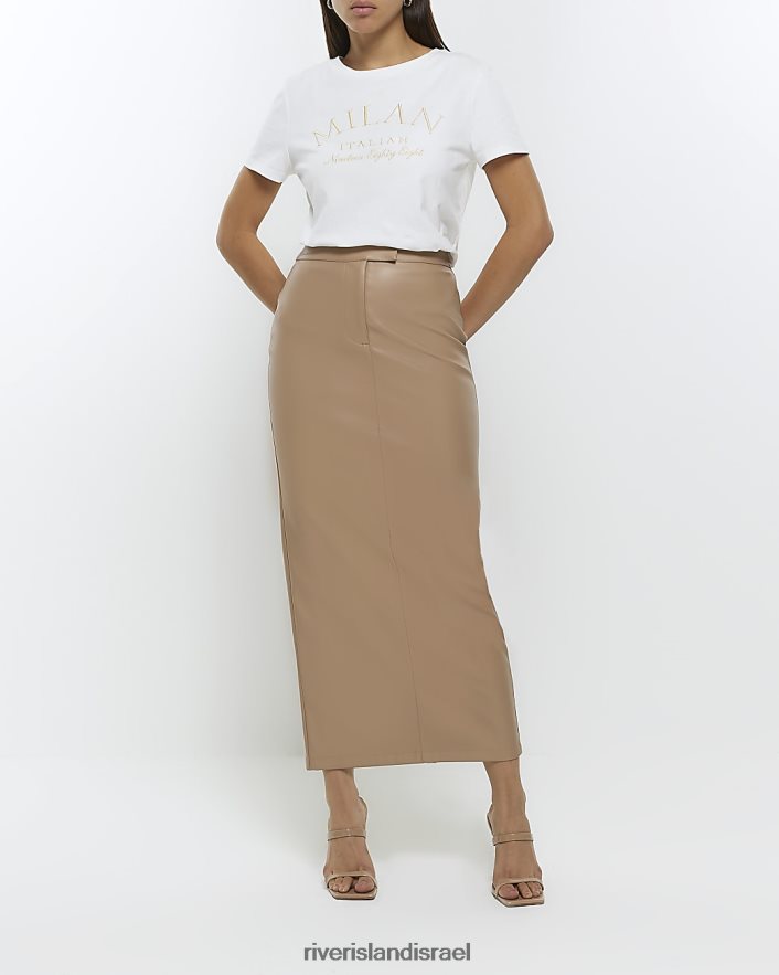 לבוש River Island חצאית מידי מעור מלאכותי חום נשים BDZ4083762