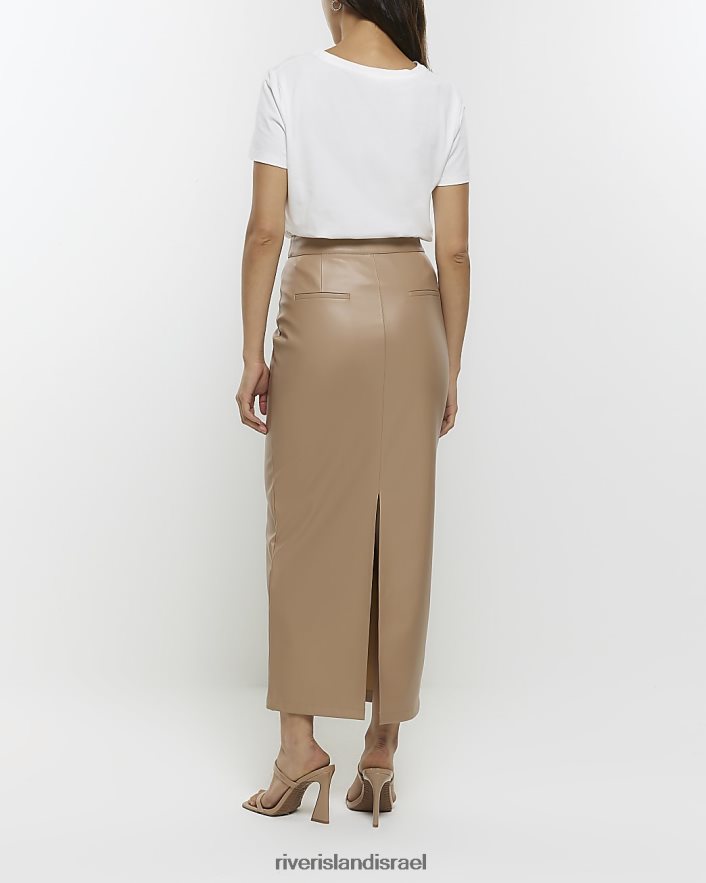 לבוש River Island חצאית מידי מעור מלאכותי חום נשים BDZ4083762