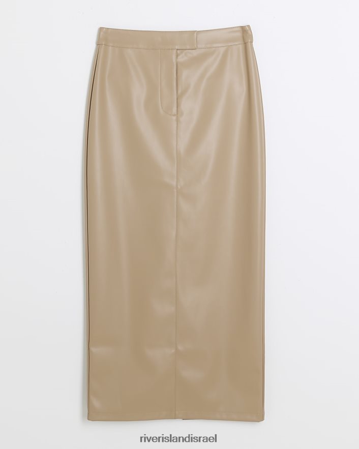 לבוש River Island חצאית מידי מעור מלאכותי חום נשים BDZ4083762