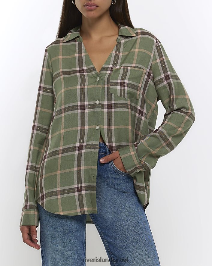לבוש River Island חולצה עם שרוולים ארוכים ירוק נשים BDZ4083765