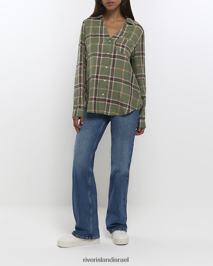 לבוש River Island חולצה עם שרוולים ארוכים ירוק נשים BDZ4083765