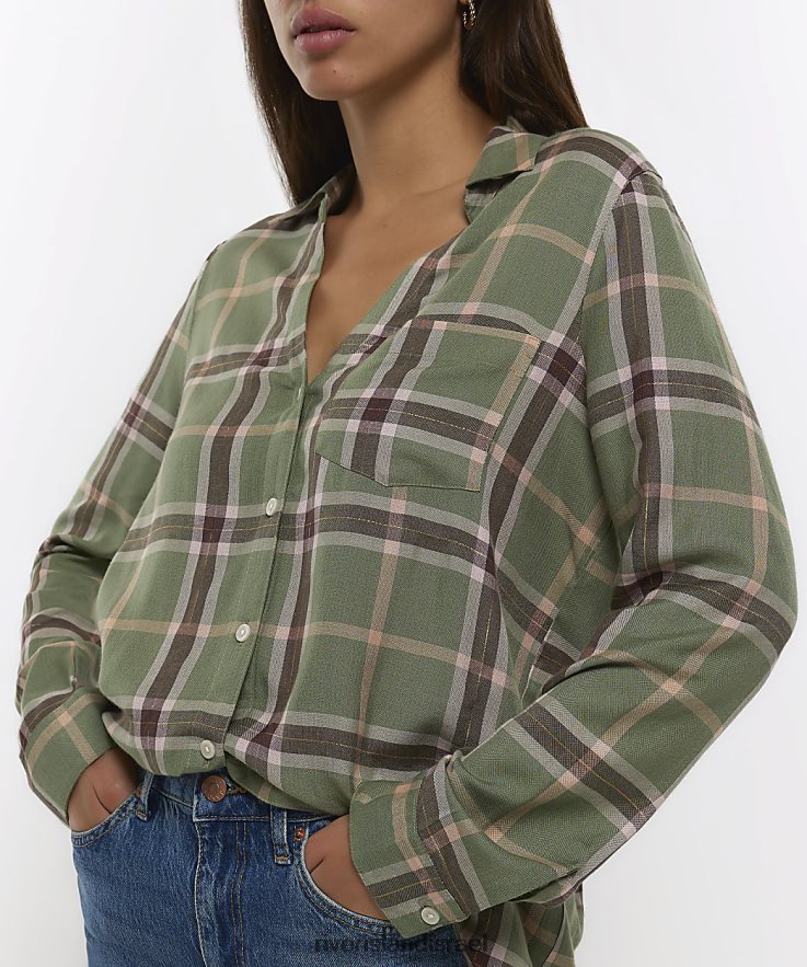 לבוש River Island חולצה עם שרוולים ארוכים ירוק נשים BDZ4083765