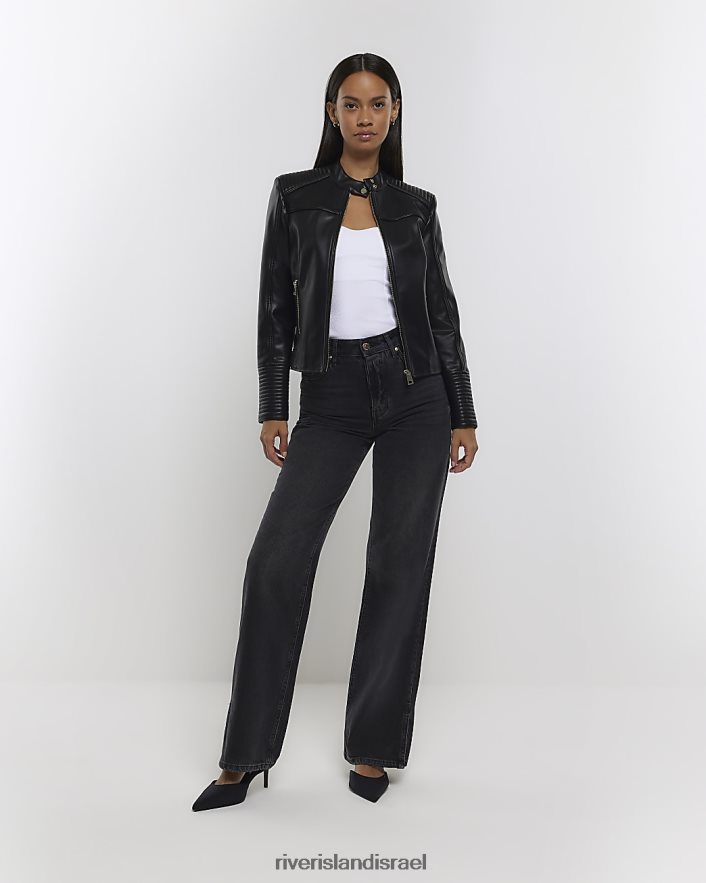 לבוש River Island מעיל אופנוענים דמוי עור שָׁחוֹר נשים BDZ4083769